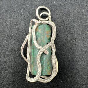 Vintage Artisan Brutalist Green Copper Turquoise Sterling Silver Pendant 2" 20g